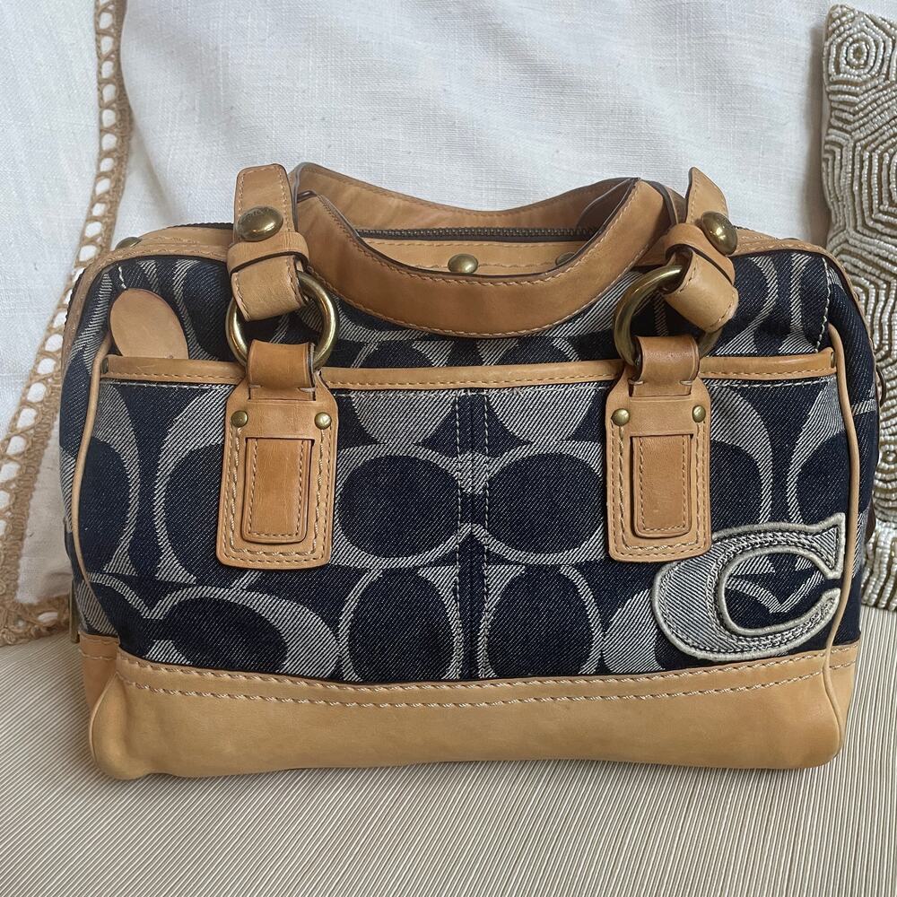 Rare Legacy Denim Lilly Satchel Turnlock Bag | Rainbow Legacy Lining, Vintage - Picture 3 of 13